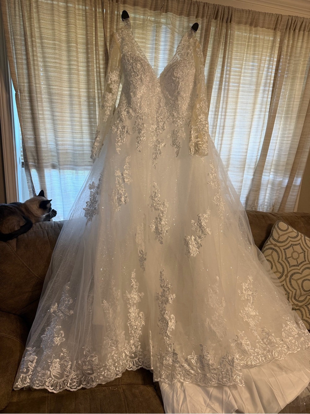 Long-Sleeve Lace Bridal Gown in Ivory with V-Neck